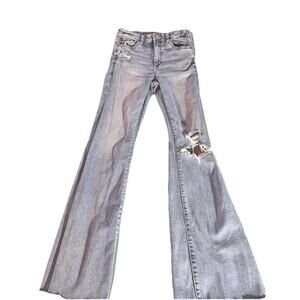 American Eagle Women’s Stretch Flare Jeans Long Inseam Distressed Size 8